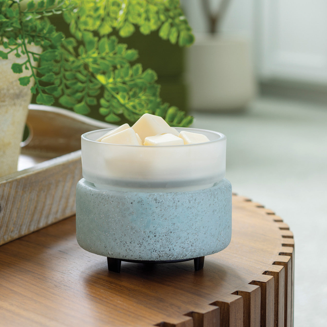 Aquablaue Beach Glass 2-in-1-Duftlampe mit Duftwachs in der mattierten Schale