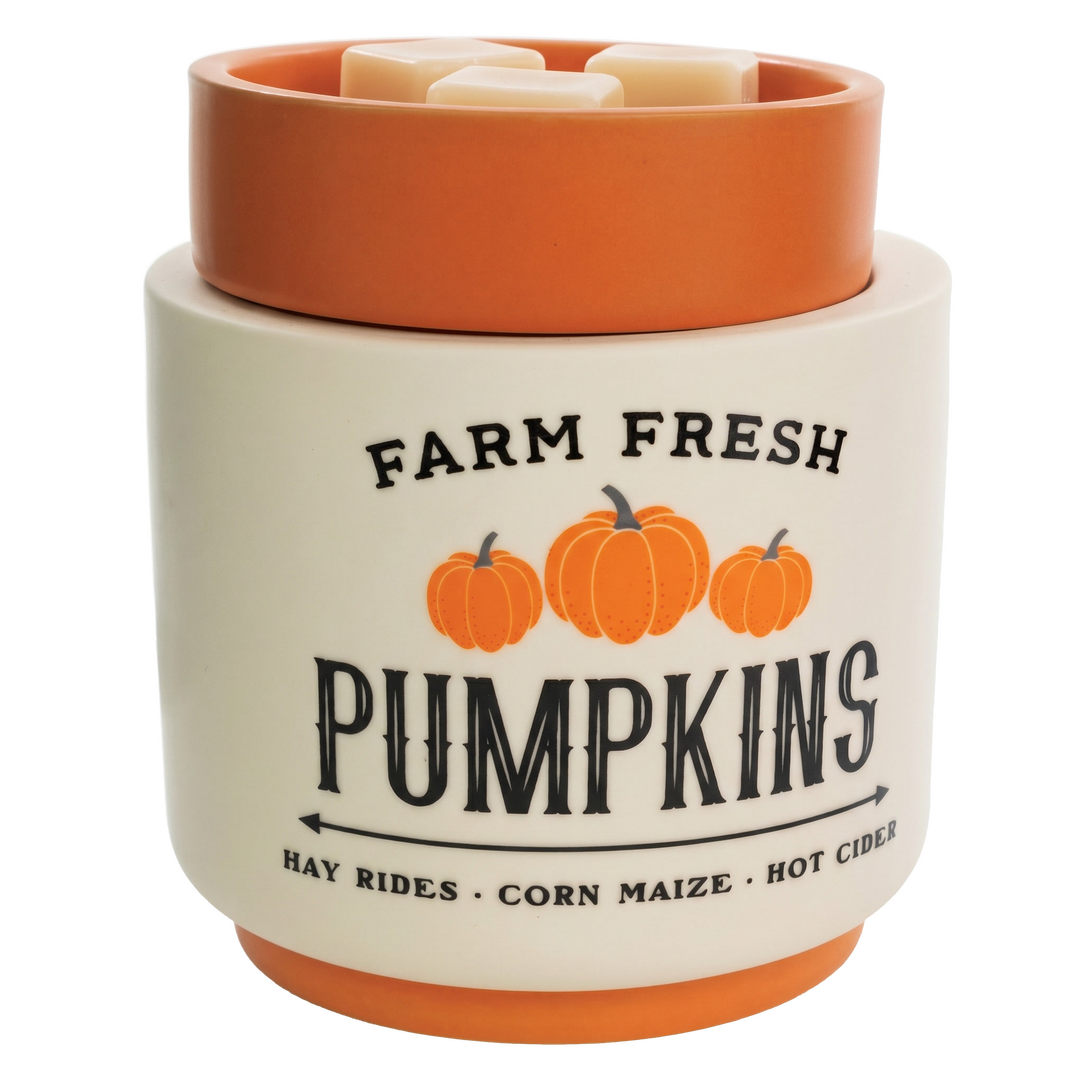 Freigestellte CANDLE WARMERS® Duftlampe FARM FRESH PUMPKINS in Creme und Orange