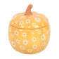 Groovy Floral Pumpkin – orangefarbenes Kürbis-Stövchen mit cremefarbenen Blumen und Deckel